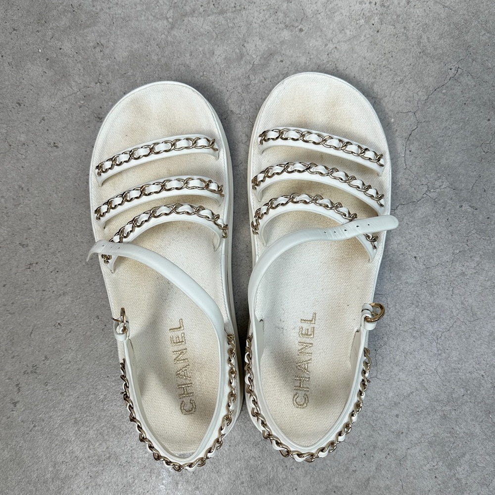 CHANEL CHAIN CALFSKIN SANDALS
